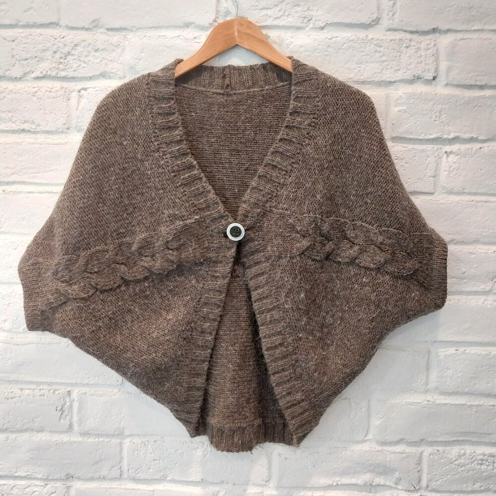 Vintage Italy Made Cardigan Women S M Brown Chunky Cable Knit Wool Blend Sweater